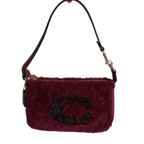 Coach Handbags - Coach Shearling Fur Shoulder Bag Burgundy Wine Leather Mini Y2K Cozy Chic